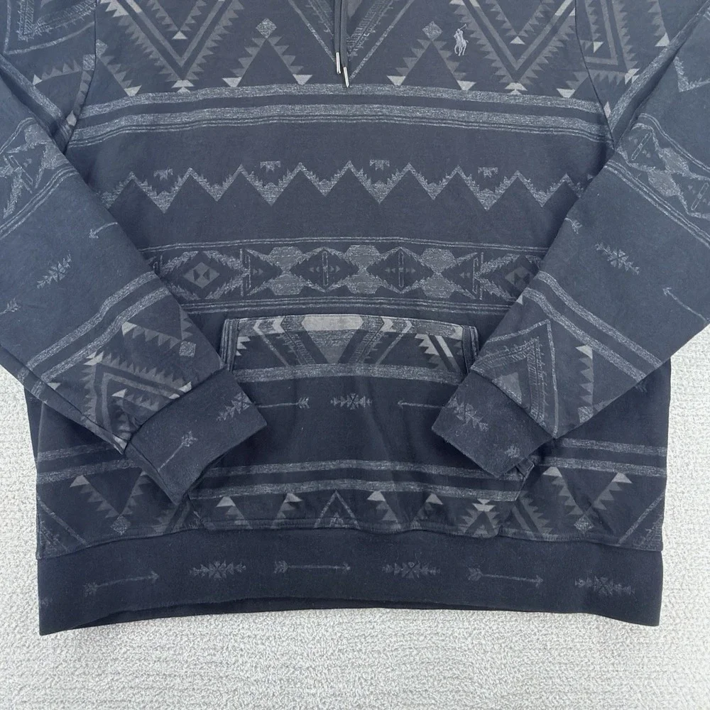 Polo Ralph Lauren Hoodie Mens XXL Black Southwestern Aztec Geometric Pony